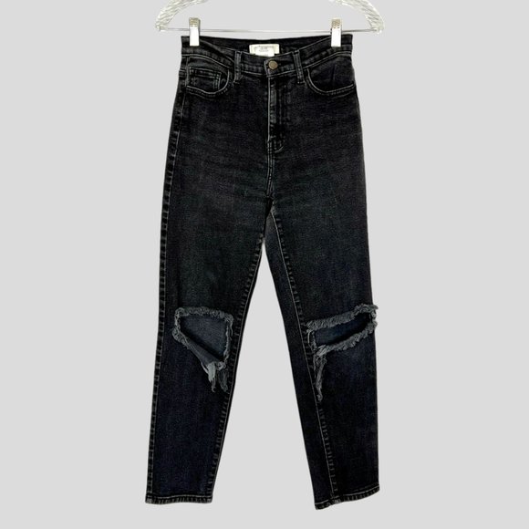 Vibrant MIU Womens Busted Mom Jeans Black Distressed Ripped Cropped size 25 - Picture 4 of 14